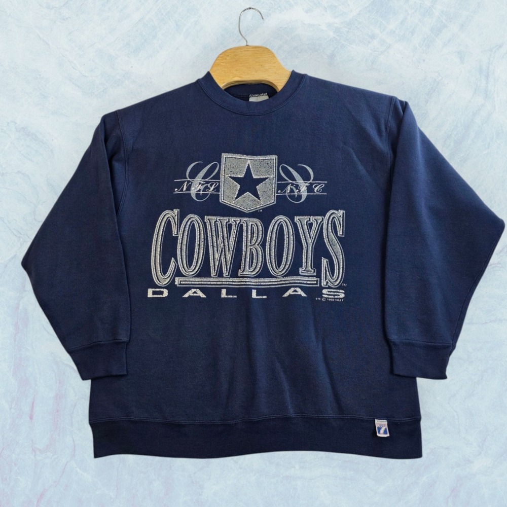 Vintage Logo 7 Dallas‎ Cowboys 1992 NFL Football Sweatshirt Size Large Blue USA
